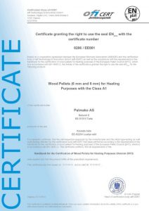 Certificato ENPlus Il certificato della Palmako